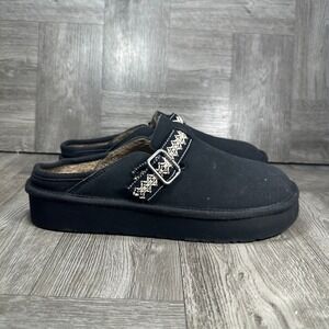 Blowfish Malibu Womens Platform Clogs Size 7 Black Faux Fur Lined Slip On NEW
